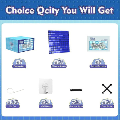 Qcity Blue Shimmer Wall Backdrop 36PCS, Black Back Not See-Through Design, Square Sequin Glitter Backdrop Panel, Perfect for Outdoor Events, Birthdays, Wedding and Party Decoration