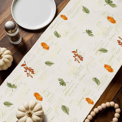 Fall Wildflowers Cotton Linen Table Runner for Dining Kitchen, Thanksgiving Pumpkin Outdoor Party Rustic Tablerunners Decoration, Botanical Floral Vintage Dresser Scarf Tablecloth Runners 13x60 Inches