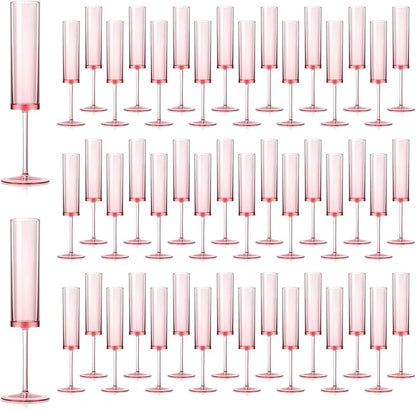 50 PCS Pink Champagne Flutes Plastic 5.4 OZ Clear Acrylic Champagne Flutes Sparkling Wine Glasses Wedding Table Decorations Reusable For Valentines Toasting Engagement Party Supplies (Pink, 50 Pack)
