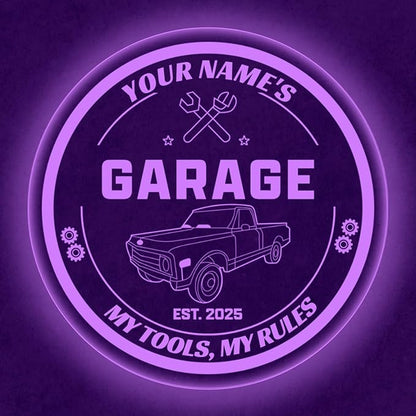 Custom Pickup Truck Garage Sign – Personalized LED Color Changing Acrylic Wall Decor for Garage, Workshop, or Man Cave (Garage 1, 20 INCHES)