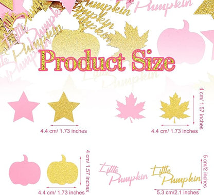 400 Pcs Fall Little Pumpkin Baby Shower Decorations Fall Thanksgiving Glitter Confetti Pink and Gold Pumpkin Confetti Autumn Thanksgiving Maple Leaf Decor for Birthday Party Supplies (Fresh Style)