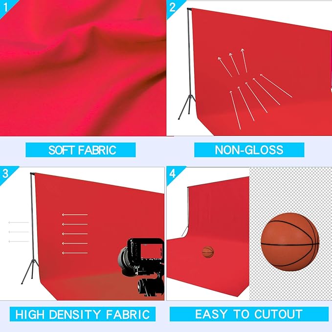 ISSUNTEX 6X9 ft Background Muslin Backdrop, Photo Studio, Collapsible High Density Screen for Video Photography and Television-Red