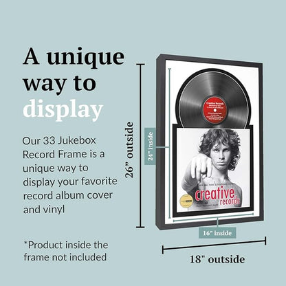 Creative Picture Frames 16" x 24" Jukebox Vinyl Frame Display with Double Double White-Black Matting, LP Record Album Frame for Wall Decor, White/Black, 1 Count