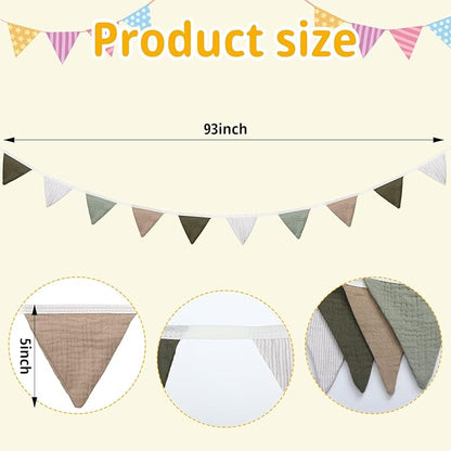 Oudain 15.5 ft Pennant Banner Flags, 2 Pcs Nursery Garland Triangle Bunting Flag Baby Banner for Nursery Decor Baby Birthday Boho Wedding Shower Party Event, Each 7.75 ft(Deep Color)
