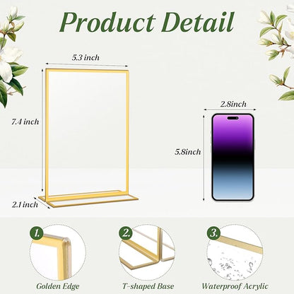 20 Pack Gold Acrylic Sign Holders 5x7 Inch, Double Sided Vertical Stand Clear Picture Frames, Table Menu Display Holders for Wedding Table Numbers, Restaurant Signs, Event and Office Photos