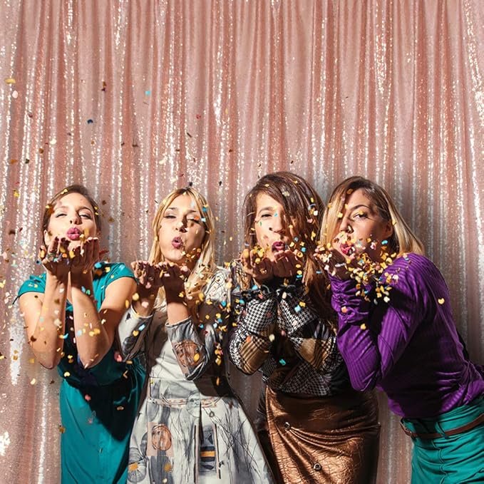 SquarePie Sequin Backdrop Non-Transparent Background Sparkly Curtain for Wedding Party 6FT x 8FT Rose Gold