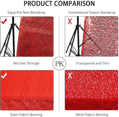 SquarePie Sequin Backdrop Curtain Not See Through Thick Glitter Background for Party 10FT x 10FT Red