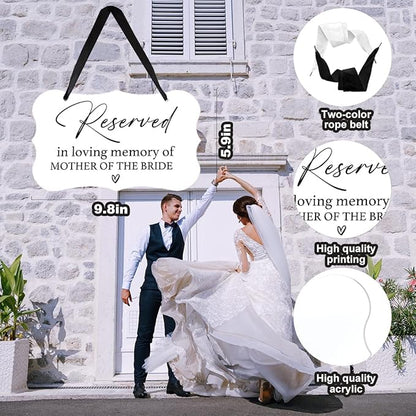 Acrylic Wedding Sign, Ring Bearer Sign, Reserved Seating Signs, for Mother of The Bride, Rustic Wedding Decor Signs, Acrylic Wall Art With Ribbon for Chairs Weddings Decor and Event Party (White)