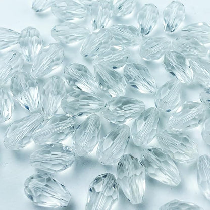 100pcs 8x12mm Teardrop Crystal Glass Beads Vertical Hole Faceted Glass Teardrop Spacer Beads for Bracelets Necklace Earring DIY Jewelry Making Craft(Transparent)