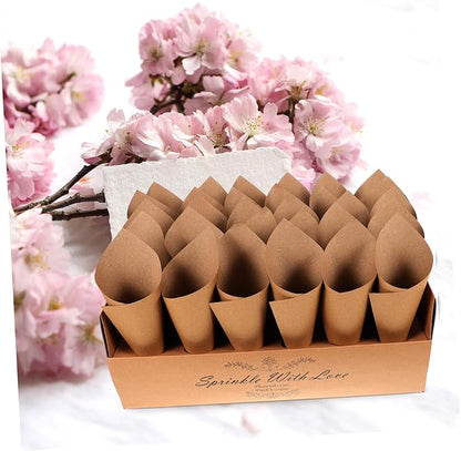 CIMAXIC 30-hole Kraft Paper Cones Box Set Wedding Party Favor Box Confetti Cone Holders for Decorative Party Favors