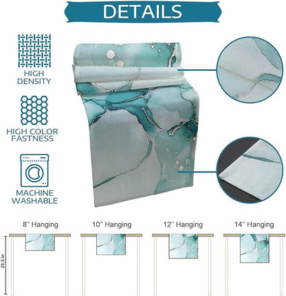 Turquoise Marble Cotton Linen Table Runner for Dining Kitchen, Wedding Outdoor Party Tablerunners Decoration, Nature Marble Crack Country Retro Dresser Scarf Coffee Tablecloth Runners 13x48 Inches