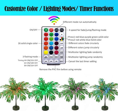 23In Color Changing Light Up Palm Tree - Battery/USB Powered Artificial LED Lights for Tropical Party Decorations, Luau Summer Hawaiian Home Table Top Decor