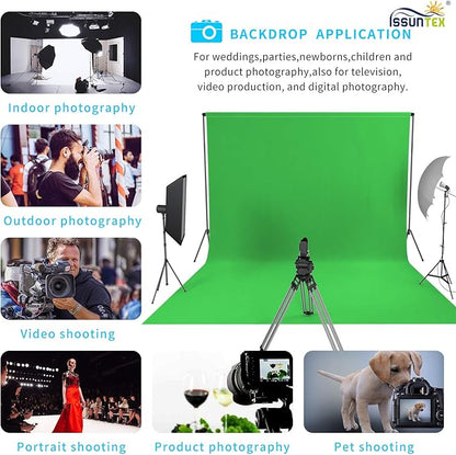 ISSUNTEX 6X9 ft Background Muslin Backdrop, Photo Studio, Collapsible High Density Screen for Video Photography and Television-Green