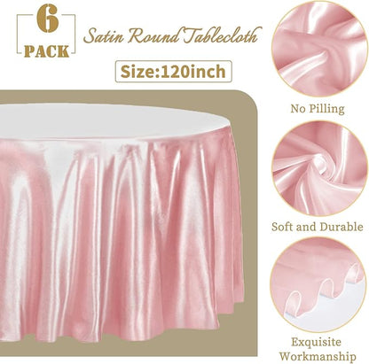fani 6 Pack 120 Inch Rose Gold Round Tablecloth - Premium Silky Satin Tablecloth Overlay Smooth Fabric Table Cover Linens, Table Decoration for Wedding Party Banquet Events Restaurant Kitchen Dining