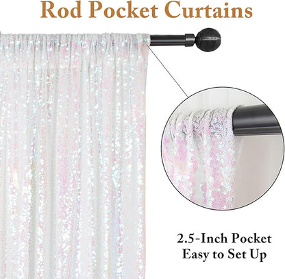 ShinyBeauty Sequin Backdrop 4 Panels White Sequin Curtains Photo Backdrop Shimmer Backgrounds for Christmas, Wedding, Studio Photography, Iridescent Party Curtains (2FTx8FT,Iridescent White)
