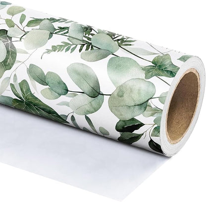 WRAPAHOLIC Eucalyptus Leaves Wrapping Paper Roll - Mini Roll - 17 Inch x 9.8 Feet - Greenery Wrapping Paper Perfect for Birthday, Wedding, Bridal Shower