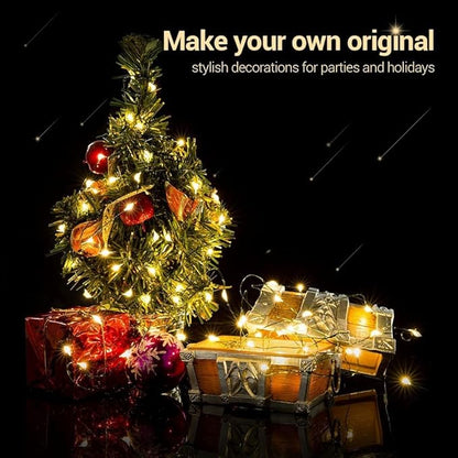 MASHANG Christmas Lights Battery String Lights 33FT 100 Micro LEDs Starry Lights Fairy Lights Firefly Lights with Dark Green Copper Wire for Christmas Tree, Wreath, DIY, Holiday(Warm White, 2 Pack)