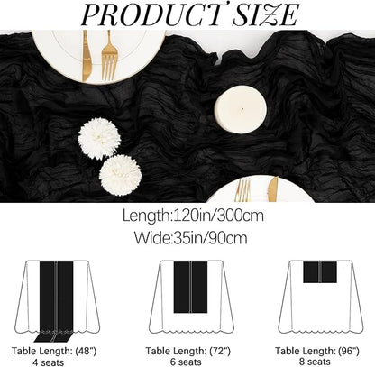 16PCS Black Cheesecloth Table Runner 10FT 35x120Inch Boho Gauze Cloth Long Rustic Sheer for Wedding Party Baby Bridal Shower Decor