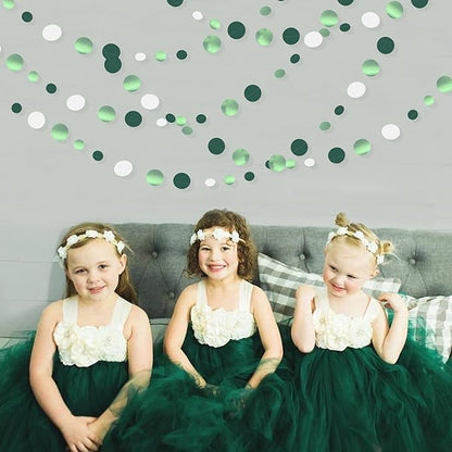 46 Ft Sage Green Party Decorations Metallic Sage Green White Polka Dots Garlands Hanging Paper Circle Dots Streamer for Birthday Baby Shower Engagement Graduation Wedding Party Decorations Supplies