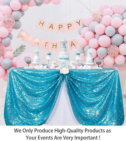 ShinyBeauty Sequin Tablecloth 72x72-Inch Turquoise Square Sequin Table Cover Aqua Glitter Table Cloth for Parties Sparkly Table Linens for Weddings Bridal Shower Birthday Party Event Table Decor