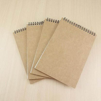 4 Pcs Top Bound Spiral Notebook,8.3 inch x 5.8 inch,60 Sheet,7mm College Ruled Paper,A5 Spiral Note Pads Memo Lined Notebook Journal for School and Office Supplies (Kraft)