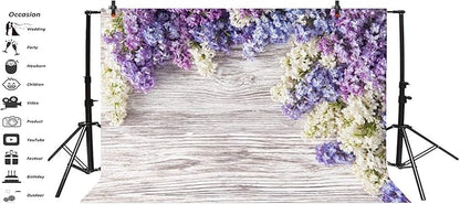 10x7ft Newborn Baby Wooden Plank Photography Backdrops Purple Lilac Flowers Bloom Bouquet Wooden Wall Girls Adults Portrait Photo Background Parties Events Decor Wallpaper Photo Studio Props