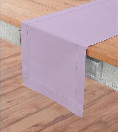 Solino Home Table Runner 90 Inches Long - Cotton Linen Hemstitch Lavender Ice Table Runner 14 x 90 Inch