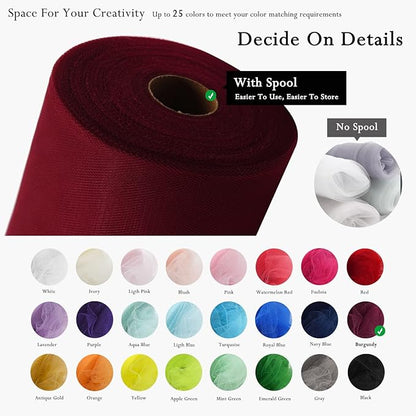 Burgundy Tulle Fabric Rolls 54 Inch by 40 Yards Tulle Bolt Spool for Wedding Decorations DIY Tutu Baby Shower Table Skirt Ceiling Decor Birthday Party Craft Supplies