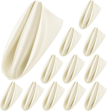 ANECO 12 Pieces Satin Napkins Soft Dinner Napkins Square Table Napkins 17 x 17 Inches for Restaurant Weddings Party Dinner Decoration (Ivory)