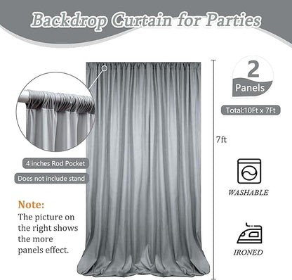 10 x 7 Feet Grey Backdrop Curtain for Partie, Background Curtains for Photoshoot, Birthday, Wedding, Halloween, Thanksgiving, Christmas Day, New Year Party Decorations 5Ft x 7Ft, 2 Panels