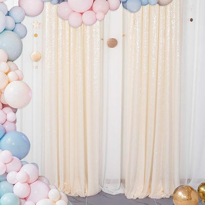 ShinyBeauty Ivory Backdrop 2FTx8FT Sequin Curtains 8 Pieces Photo Backdrops Glitter Photograph Background Beige Curtain Panles for Birthday/Baby Shower/Prom Decorations