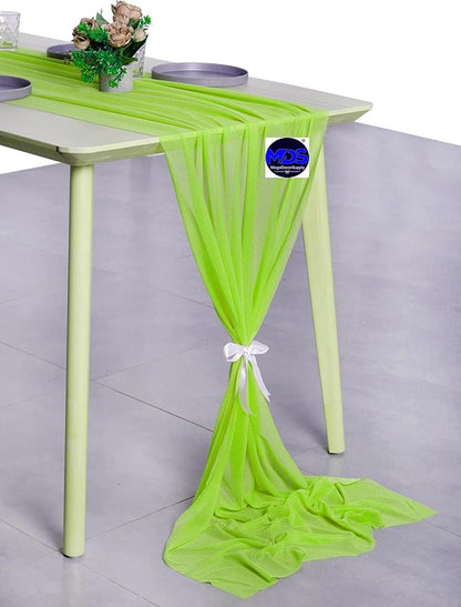 MDS Halloween Chiffon Table Runner - 10 Pack, 29 x 170 Inches, 14ft Each - Sheer Spooky Table Runners for Haunted House Parties, Trick-or-Treat Tables, Witchy Décor, Wedding & Events - Parrot Green