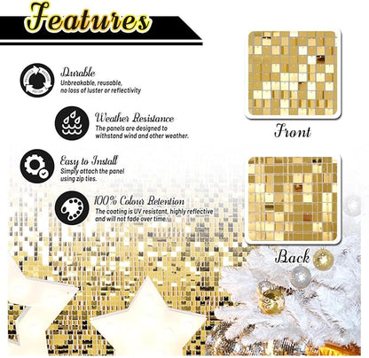 Kate Square Light Gold Sequin Wall Panels Shimmer Wall Birthday Party Backdrop Decorations (Pack of 12)