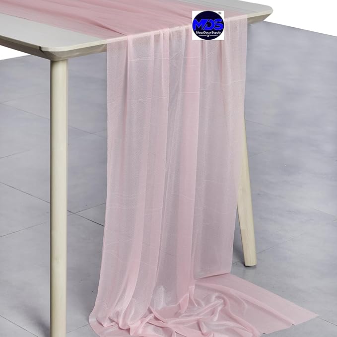 MDS 15 Pack 10ft Chiffon Table Runner 29 x 120 Inches Sheer Wedding Runner Romantic Rustic Table Runner for Wedding Decorations, Birthday Parties, Bridal Shower Party Arch Decor - Blush Pink