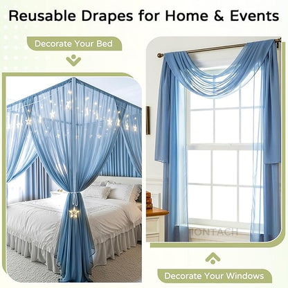 Wedding Arch Draping Fabric 29" x 19Ft Sheer Drapes for Backdrop Wedding Ceremony Reception Ceiling Decor Curtain Baby Bridal Shower Decoration (Dusty Blue, 2 Panels)