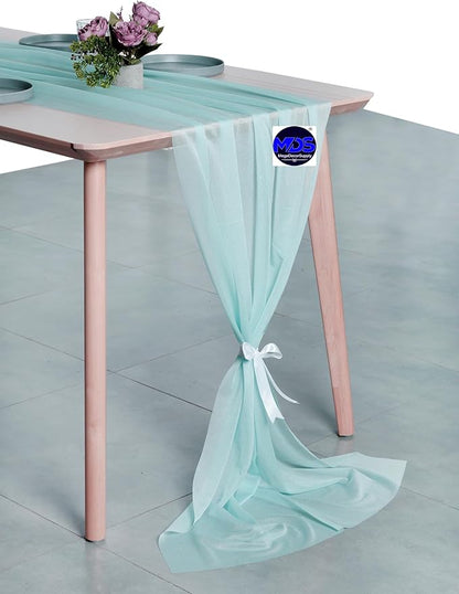 MDS 2 Pack 10ft Chiffon Table Runner 29 x 120 Inches Sheer Wedding Runner Romantic Rustic Table Runner for Wedding Decorations, Birthday Parties, Bridal Shower Party Arch Decor - Teal