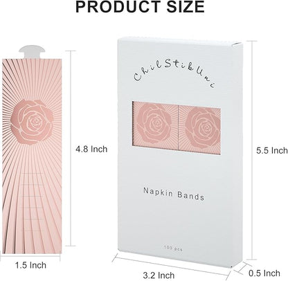 Polymer Material Reusable Napkin Band, Glue-Free Tear-Proof Water Resistant Oil-Proof Napkin Bands Set of 100(Front Rose Gold Color and Back Silver), 6 Adjustable Sizes Napkin Rings
