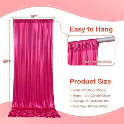 20x10FT Glitter Hot Pink Backdrop Curtain for Parties, Wrinkle Free Thick Fuchsia Sequin Backdrop, 4 Panels 5x10FT Shimmer Photo Back Drop Drapes for Barbie Party Wedding Photography Background