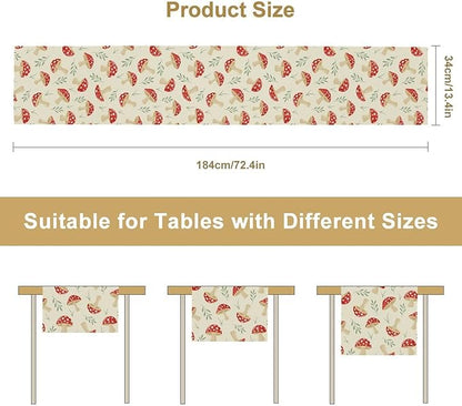 Mushroom Table Runner,Vintage Plant Print Table Runner for Kitchen Dining Table Home Party Decoration 13x72 Inch