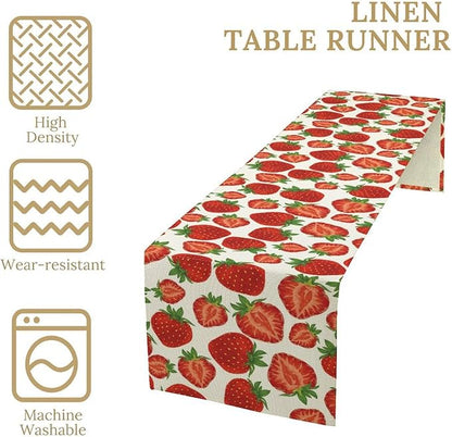Strawberry Table Runner,Spring Summer Fruit Print Table Runner for Kitchen Dining Table Home Party Decoration 13x72 Inch