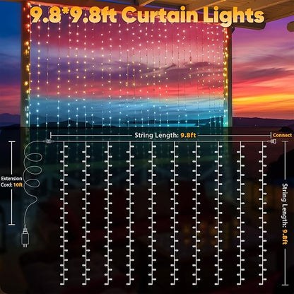 suddus Curtain Lights, 300 Led 9.8 * 9.8ft Sunset Curtain Fairy Lights, Hanging Lights for Bedroom, Backdrop, Room Decor, Wall, Window, Party, Tapestry, Multicolor