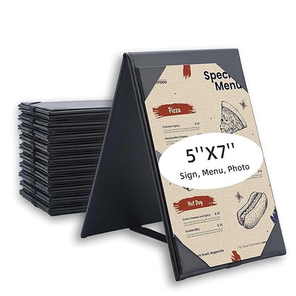 Menu Covers - Set of 10 Double-Sided Table Tent Cards for Restaurant, Dinner Party, and Bar Menus - Includes Bill Holder and Reserved Seating Signs - Easy to Clean and Foldable (10, 5"x7")