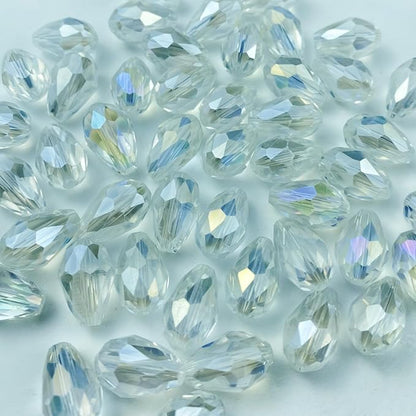 130pcs 6x8mm Teardrop Crystal Glass Beads Vertical Hole Faceted Glass Teardrop Spacer Beads for Bracelets Necklace Earring DIY Jewelry Making Craft(Transparent AB)