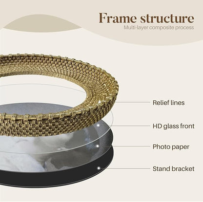 Cuspin Vintage Gold 5x5 Picture Frame, Gold Metal Rattan Textured Hand-Crafted Photo Frame with Glass Front Antique Picture Frame for Tabletop Display & Wall Display, Retro Design Home Decor