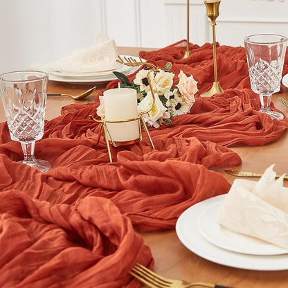 1 Pack Cheesecloth Table Runner 120 Inch 10 FT Boho Rustic Gauze for Wedding Baby Shower Party Farmhouse Summer Home Decor Washable (1, Terracotta)