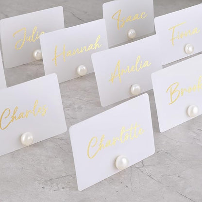 UNIQOOO 12Pcs Decorative Pearl Place Card Holders Bulk, Elegant Ivory Name Card Stands Set, for Wedding Table Place Cards, Dessert Table Decor, Retail Shop, Business Card, Name Tag, Party Food Signs