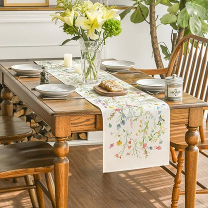 Artoid Mode Wildflowers Bloom Flowers Spring Table Runner, Seasonal Summer Floral Kitchen Dining Table Decoration for Home Party Decor 13x36 Inch