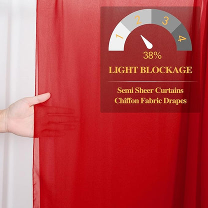 DUOBAO Chiffon Backdrop Curtain-2 Panels 29x108-Inch Red Wedding Fabric Drapes Beach Curtains for Living Room Voile Window Drapes Photography Background for Wedding Ceremony (Red)