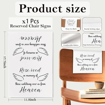 Reserved Seating Chair Signs, In Loving Memory Memorial Wedding Sign Pew Cloths Seating Placeholder for Church Pews, Wedding Decorations for Reception Celebrations Event (Heaven, 1 PC)