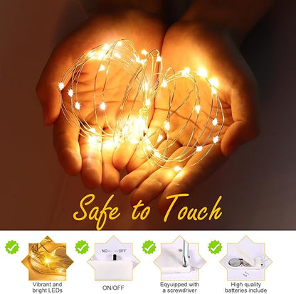 24Pack Fairy Lights,Battery Operated String Light,6.6FT 20 LED Mason Jar Lights,Waterproof Silver Wire Firefly Light,Mini String Light for Mason Jars Wedding Party Christmas Decor,Warm White
